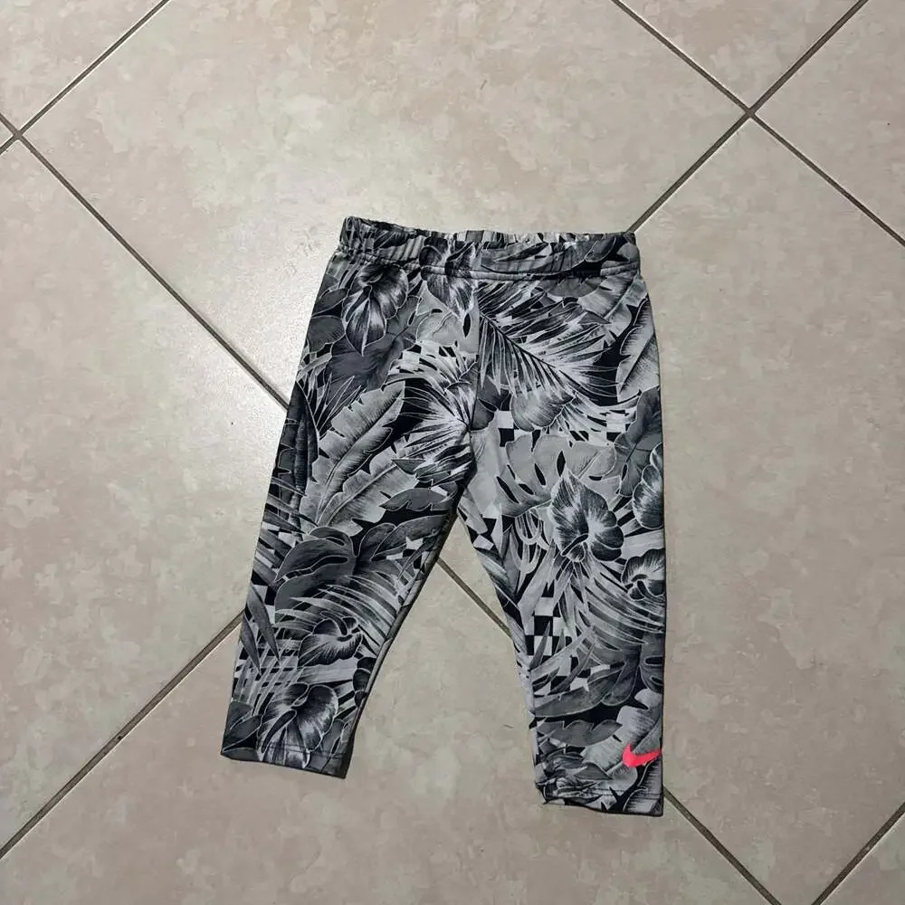 Nike Gray Tropical Leaf Print Cropped Leggings Capris with Pink 4T